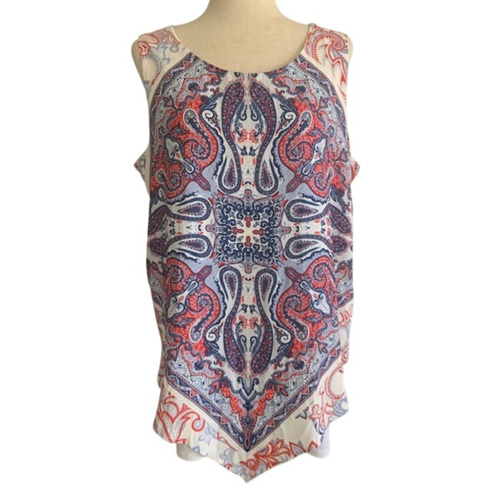 Boho Paisley Tunic Top XL NWT Red Blue Sleeveless Flowy Festival Patriotic
